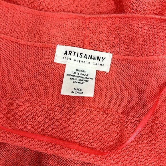 Artisan NY Coral Color Linen Open Front Poncho Cover Up One Size - Picture 6 of 8